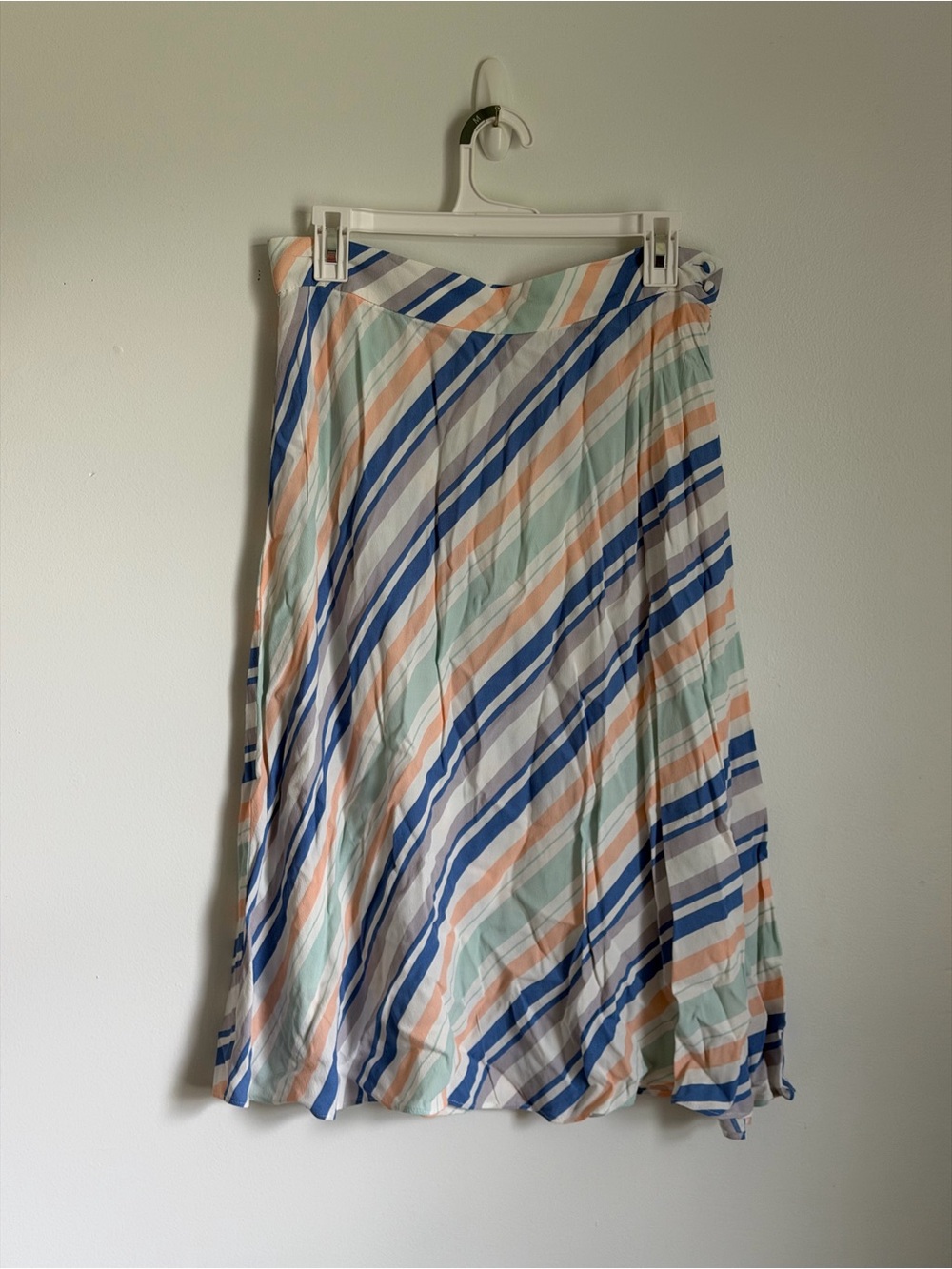 LOFT Striped A-Line Midi Skirt in Blue, Peach & Mint